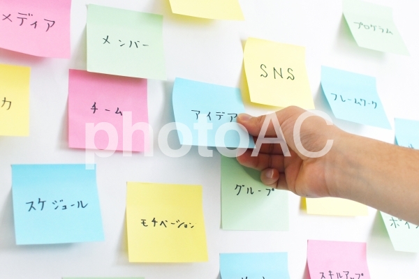 付箋が貼られた壁(ミーティング風景)6 付箋が貼られた壁(ミーティング風景)6の写真