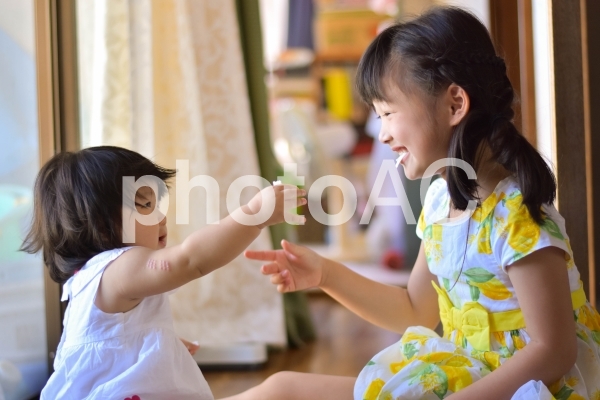 仲良しな姉妹 仲良しな姉妹の写真