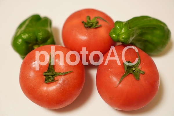 夏野菜のトマトとピーマン3 夏野菜のトマトとピーマン3の写真