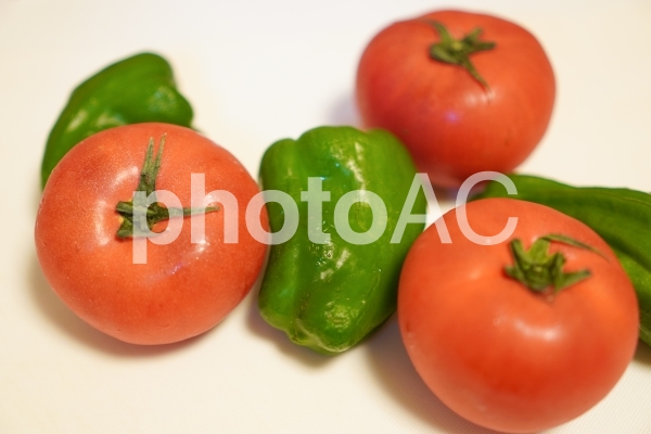 夏野菜のトマトとピーマン 夏野菜のトマトとピーマンの写真
