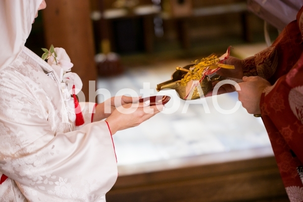 お酒を注がれる新婦 お酒を注がれる新婦の写真