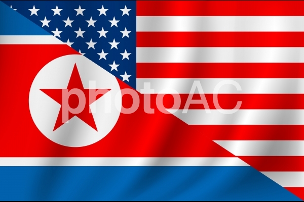 アメリカと北朝鮮の国旗 アメリカと北朝鮮の国旗の写真