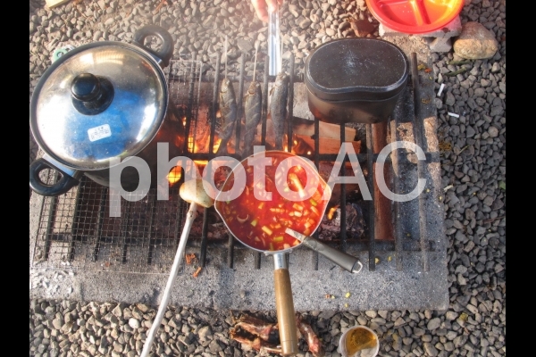 キャンプの朝ごはん キャンプの朝ごはんの写真