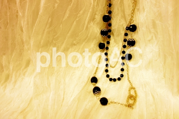 白レース 黒と金のネックレス ジュエリー 正面 白レース 黒と金のネックレス ジュエリー 正面の写真