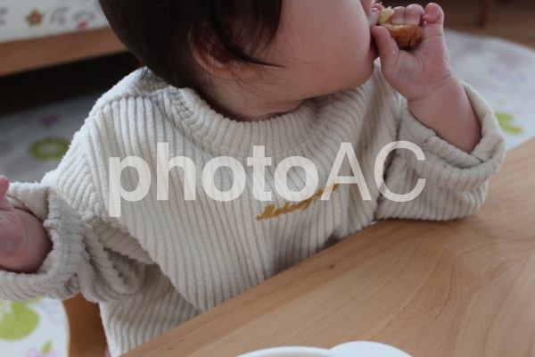 パンを食べる赤ちゃん パンを食べる赤ちゃんの写真