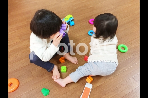 仲良く遊ぶ兄妹 仲良く遊ぶ兄妹の写真