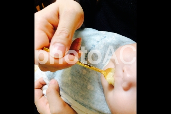 離乳食をあたえる 離乳食をあたえるの写真