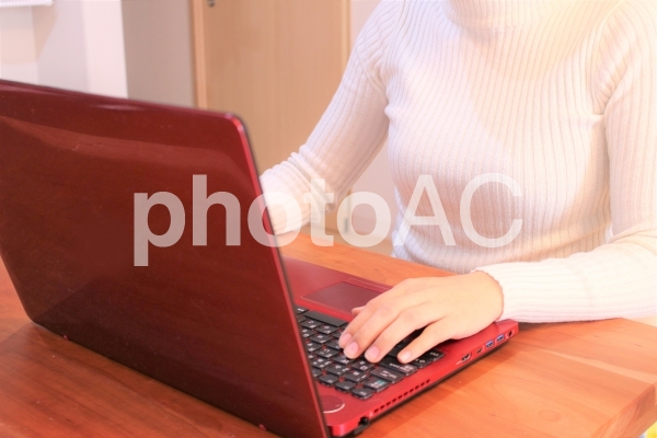 パソコンを操作する女性 パソコンを操作する女性の写真